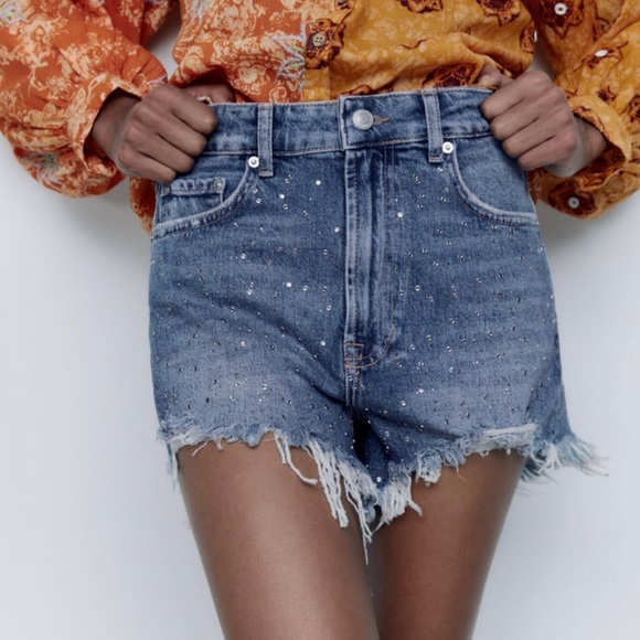 Zara ZW DENIM SHORTS WITH RHINESTONES - Picture 3 of 9